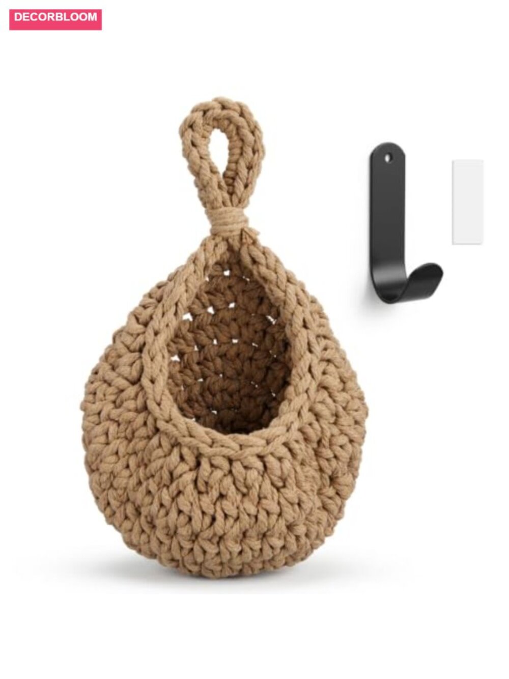 Handwoven Hanging Wall Basket Boho Decor Cotton Linen Fruit Vegetable Storage